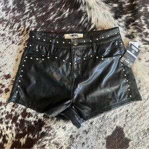 Rock & Roll Denim Faux Leather Studded Shorts
